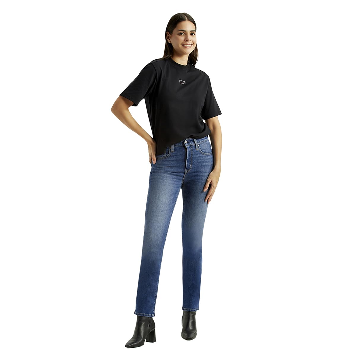 levi's Women's 724 Mid Indigo Straight Fit High Rise Jeans-picture-13