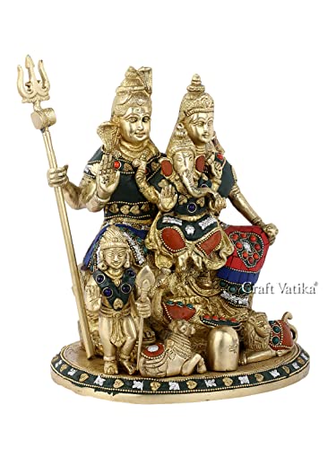 Image of CraftVatika Brass Shiva Family Murti Idol - Shiv Shankar, Ganesh, Parvati, Kartikey Statue, (9.7 Inches Height)