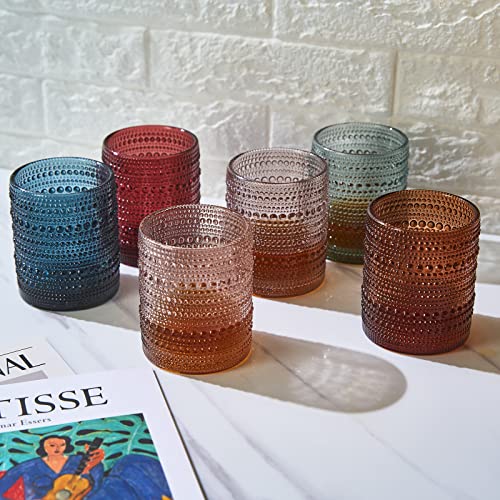 Khen Beaded Hobnail Tumbler Drinking Glasses Set | Set Of 6 | Vintage Colored Hobnails 11 Oz Muted Bubble Design Whiskey Glassware, Old-Fashioned, Embossed Design Glass Water, Wine, Cocktail Hand Wash Only thumb #4