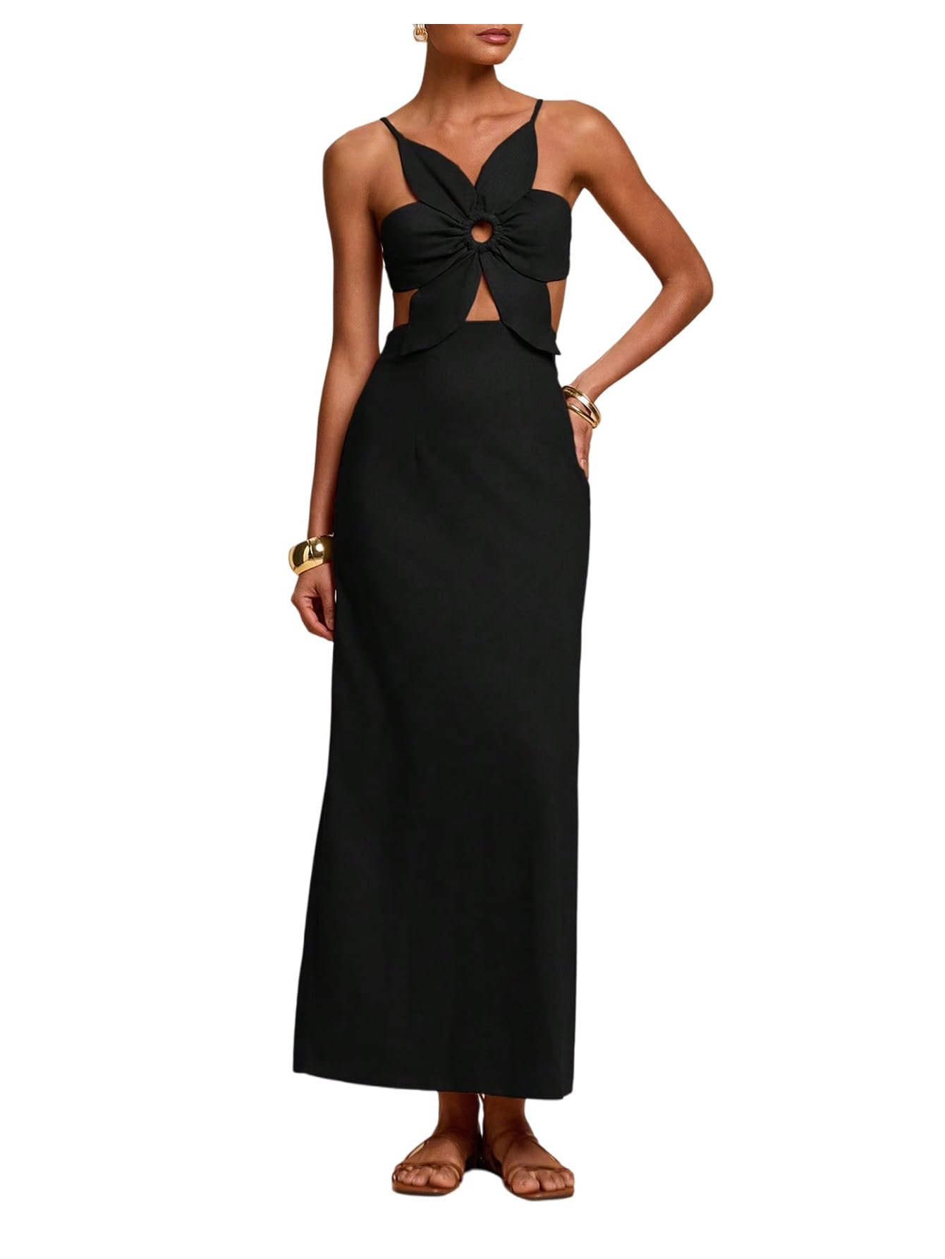 SHENHE Women's Petal Backless Maxi Dress Cut Out Cocktail Dresses