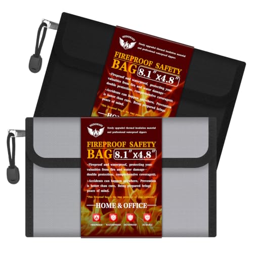 Small Money Bag (8.1 4.8)Zippered Fireproof Waterproof Document Bag Safe Fireproof Document BoxSmall Fireproof Money for Cash Currency Keys and Passports (2-Pack)