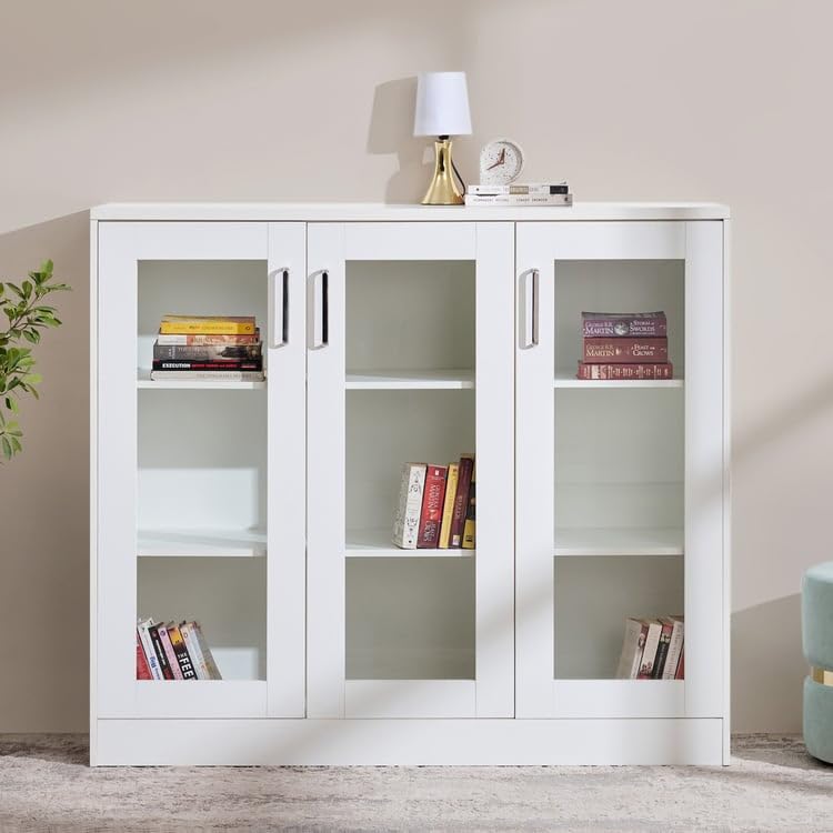 Home Centre Quadro 3-Door Book Cabinet with books