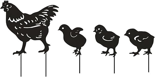 Miniatura 1 de Estacas de metal decorativas de pollo para jardín, silueta de pollo pequeño, estatuas de jardín para patio, patio, decoración de jardín, juego de 4
