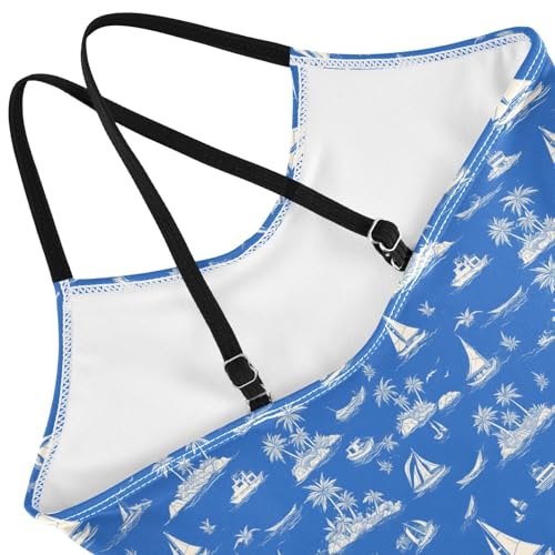 JUNZAN Tropical Sailboats Blue Girls 1 Piecing Swimsuit Kids Bathing Suits Swimming Suits4
