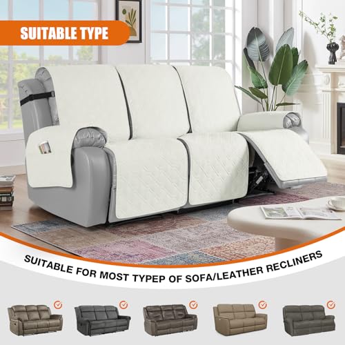 Image of VANSOFY Waterproof Recliner Couch Covers, Sofa Covers 1-Piece Washable Reclining Sofa Cover Non-Slip Furniture Protector with Elastic Straps Pocket for Dogs, Pets(Off White,3 Seater)