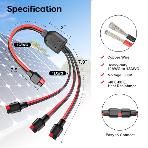 Anderson Y Splitter Cable Solar Panel Connector 1 to 3 Branch Parallel Adapter Cable for Portable Solar Generator Power Station Compatible with Goal Zero Jackery High Power Pole Port Connector - Image 3