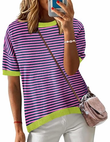 Image of Zeagoo Womens Summer Tops Dressy Casual Short Sleeve Sweaters Crew Neck Lightweight Knit Tops Loose Blouse Basic Shirts
