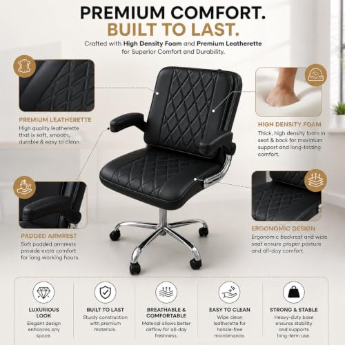 Image of Furnitures Flip Executive Office Chair with Flippable Pillow | Ergonomic Leatherette Computer Chair | Height Adjustable Revolving Chair with Chrome Base |, Black