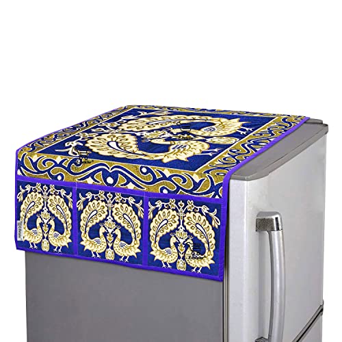 Image of Polyester 3-Layered Fridge Top Cover /Refrigerator Cover With 6 Utility Pockets (Color-Blue, Size-39x21 Inches)