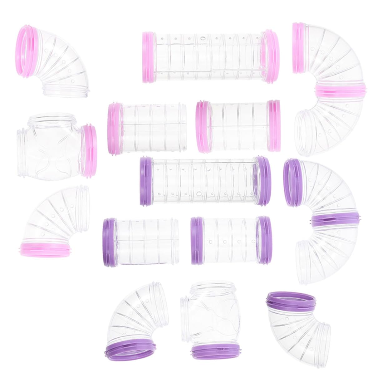 Luxshiny 16pcs Diy Hamster Tunnels and Tubes Kit Plastic External Cage Connector Tracks Pink and Purple for Cage Exploration and Pet Entertainment