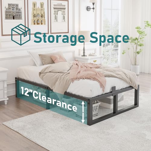 Image of Twin Bed Frames Platform, 14 Inch High 3500 lbs Heavy Duty Metal Platform, Mattress Foundation with Steel Slat Support /No Box Spring Needed /Noise Free /Non-Slip /Easy Assembly