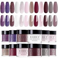 EODCI Nagel Dip Pulver Set, 12 Farben Valentinsnagelkunst Starter Maniküre Salon DIY zu Hause Glitter Nackt Braun Rosa Burgund Lila Keine erforderliche Nagellampe ausgehärtet