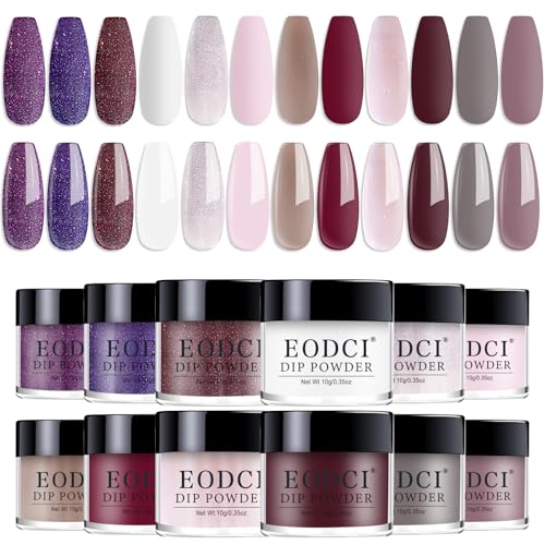 EODCI Nagel Dip Pulver Set, 12 Farben Valentinsnagelkunst Starter...