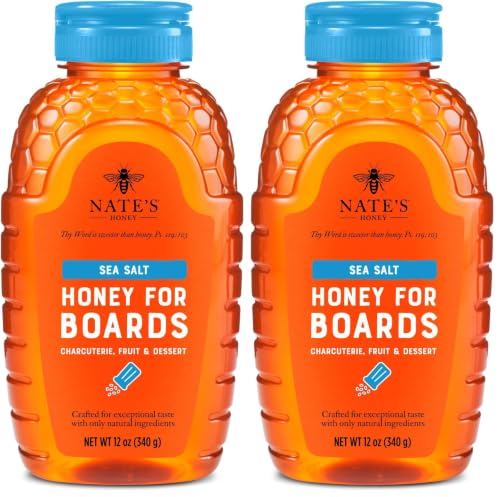 Image of Nate's Sea Salt Honey for Boards - Made with 100% Pure Honey and Real Sea Salt - for Charcuterie, Cheese, Fruit, and Dessert Boards - 12 oz Squeeze Bottle (Pack of 2)