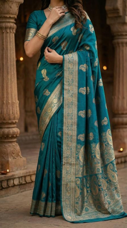 Image of C J Enterprise Women's Pure Soft Silk Saree With Blouse Piece For Wedding (KeriLichi)