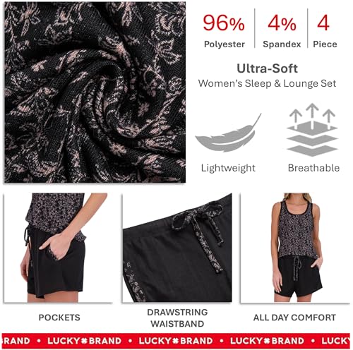Image of Lucky Brand Women's Pajama Set - 4 Piece Sleep Shirt, Tank Top, Pajama Pants, Lounge Shorts (S-XL)