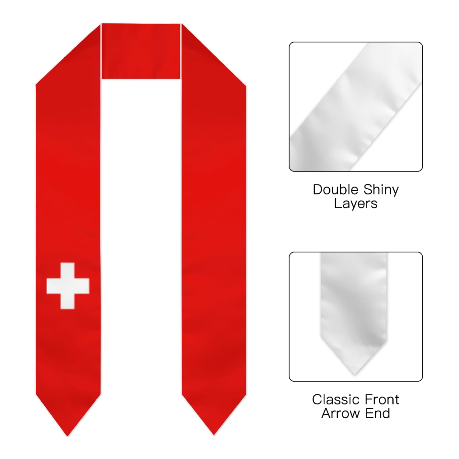 Vintage Swiss Switzer Switzerland Helvetian Flag Graduation Stole Shawl Sash for Men Women Unisex Adult Double Sided Lightweight Scarf Class of 2025 Graduate Gift for Study Aboard International