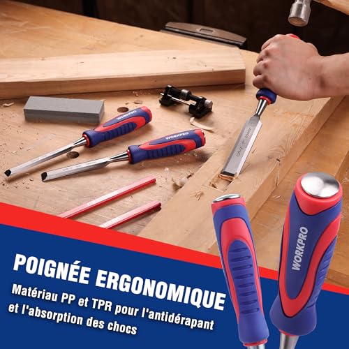 Coffret ciseaux à bois WORKPRO menuiserie et sculpture avec accessoires - 5