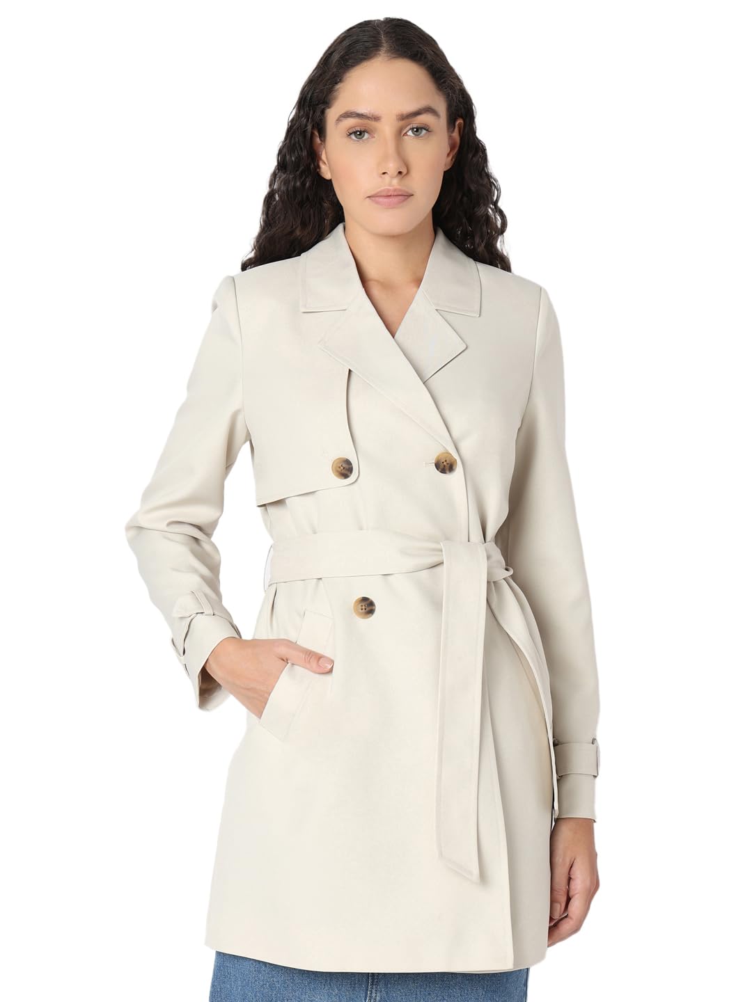 VERO MODA Women's Trench Coat, Oatmeal, XS