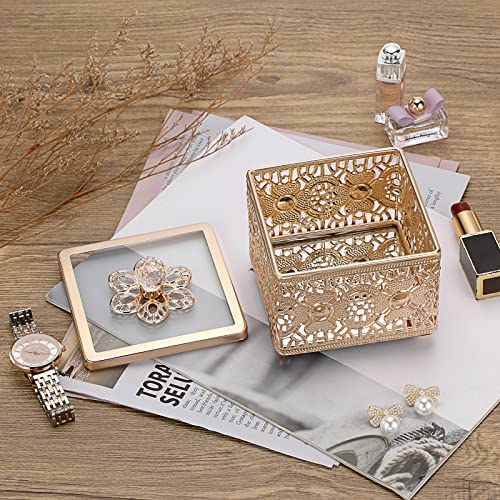 SUMTree Metal JewelrJy Box Trinket Organizer with Lid for Earrings Rings Jewelry Trinkets, Square Vintage Box for Birthday, Wedding, Mothers Days Gifts, 10 * 10 * 8.5cm (Gold) - Cosy Home Interiors SUMTree Metal JewelrJy Box Trinket Organizer with Lid for Earrings Rings Jewelry Trinkets, Square Vintage Box for Birthday, Wedding, Mothers Days Gifts, 10 * 10 * 8.5cm (Gold) - Image 5