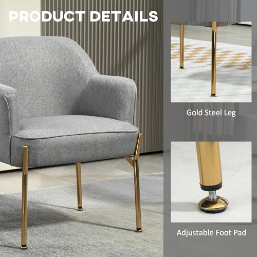 HOMCOM Fabric Accent Chair, Armchair, Modern Living Room Chair with Gold Metal Legs and Thick Padding for Bedroom, Grey - Image 6