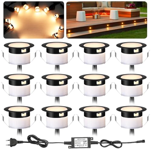 12er Set Warmweiß Bodeneinbaustrahler Aussen LED, Ø31mm DC12V Mini Spots Deck Light Terrassenbeleuchtung, IP67 Wasserdicht Einbaustrahler für Garten Treppen Holzdeck 12er Set Warmweiß Bodeneinbaustrahler Aussen LED, Ø31mm DC12V Mini Spots Deck Light Terrassenbeleuchtung, IP67 Wasserdicht Einbaustrahler für Garten Treppen Holzdeck
