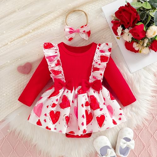 WOLBAY Newborn Infant Valentines Baby Girl Outfit Love Print Romper Drees Ruffles Bodysuit Jumpsuit Clothes And Headband2