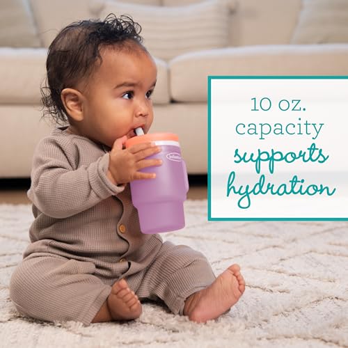 Infantino My 1st Tumbler, 10 Oz. Durable Plastic Sippy Cup with Silicone Leak-Resistant Straw & Handle, for On-the-Go, BPA-Free Transition Cup, Seashell & Lavender, 2-Pack