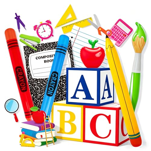 AnyDesign Lot de 19 décorations de fête pour la rentrée scolaire, boîte à dragées gonflable, crayon, pommes, ballons, carnet de notes, découpes en...