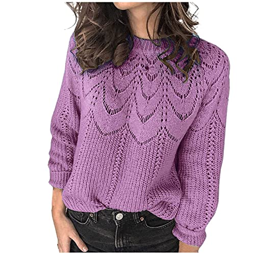 Black Turtleneck For Women, Women Sweaters Polka Dot Sweater Long Sweaters To Wear With Leggings Women's Knitwear Color Mohair Pullover Hollow Sweater Under 20 Ladies Sweaters (S, Purple) #TOP26