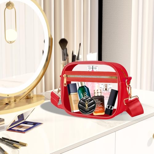 Image of Fibrdoo Clear Bag Stadium Approved, Leather Clear Crossbody Purse Bag for Concerts Sports Events Festivals