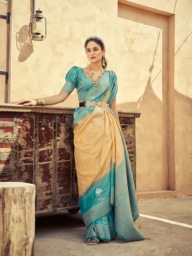 Image of SWORNOF Women's Kanjivaram Soft Silk Banarasi Sarees With Unstiched Blouse Piece