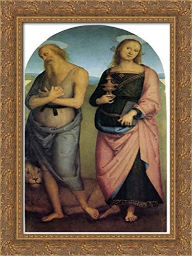 Pala Di Sant Agostino (San Jerónimo y Santa María Magdalena) 18 x 24 pulgadas, lienzo enmarcado en madera ornamentada dorada por Pietro Perugino