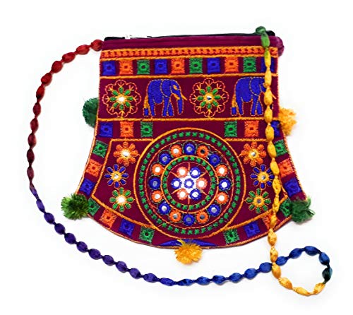 UNIQUE PRODUCT EMBROIDERED handmade Velvet Sling Bag With Multi-Color Pom-Pom