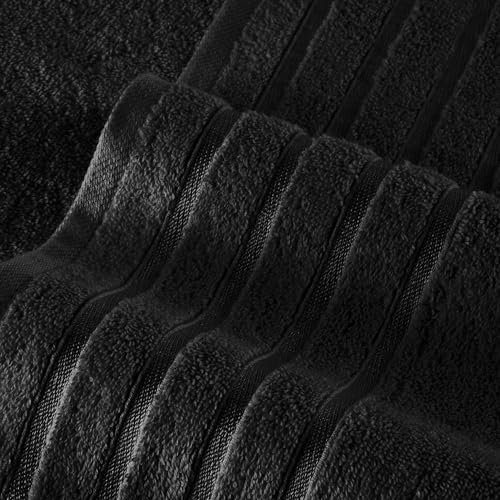 Image of Elegant Comfort 4 Lines Viscose Stripe 6-Piece Premium Towel Set - 100% Turkish Cotton High Absorbent Luxury Bathroom Towels - Includes 2 Washcloths, 2 Hand Towels and 2 Bath Towels Set, Black