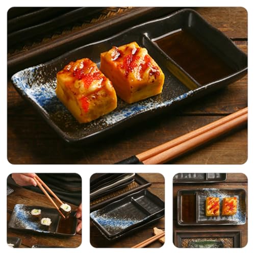 Plato de sushi dividido de cerámica con diseño azul miniatura 4