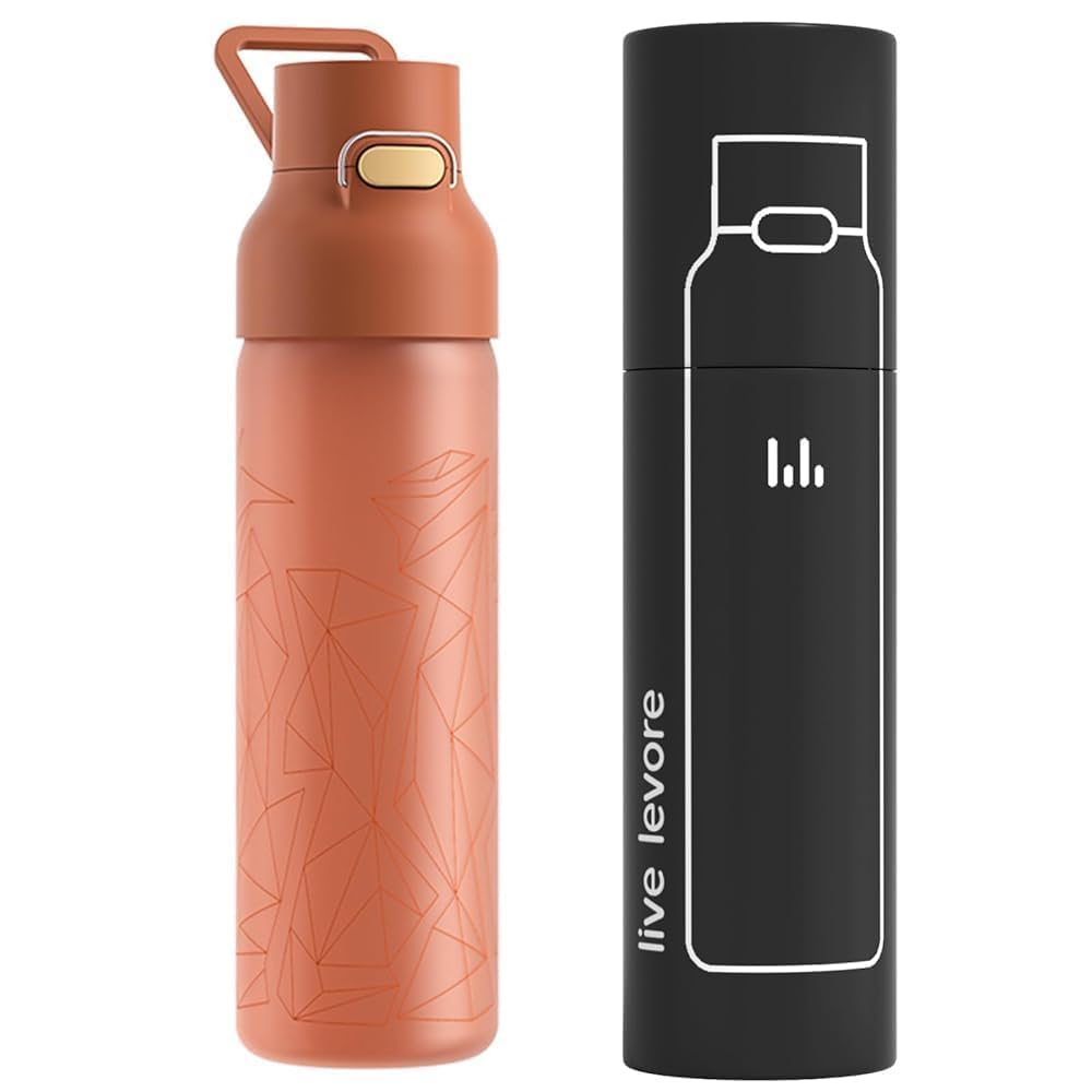Levore Tritan Plastic Clear Water Bottle, Reusable Drink Bottle, 26oz (Ocher, 750 ml)