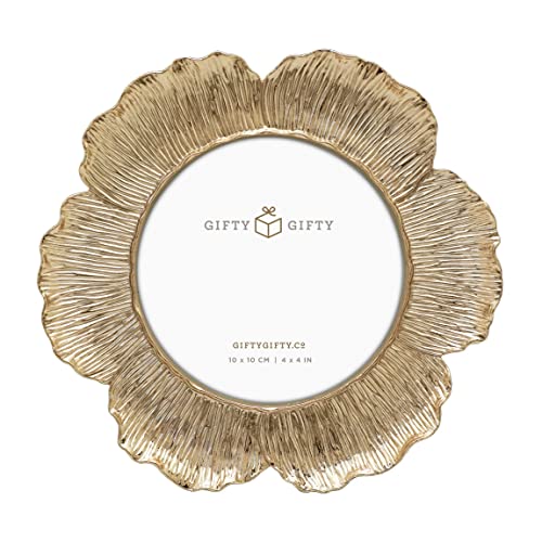 GIFTY GIFTY Circular Gold Floral Photo Frame / 4x4 In | For Tabletop Display | Perfect for Home Decor Wedding Graduation Or Milestone Photos