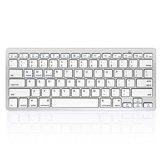 HANYEAL Portable Slim Wireless Keyboard for Tablet Laptop, Universal Wireless Bluetooth Keyboard with Quick Response Keys for iPad Mini, Air, Pro, New iPad, iPhone, Android Smartphone (White)