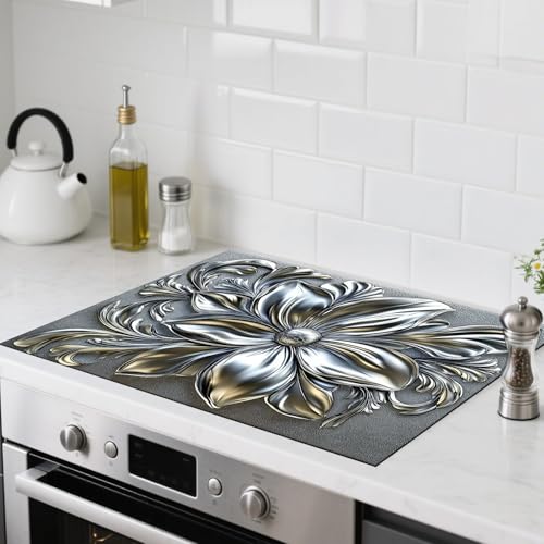 Image of Nuxovilar Silver Floral Stove Cover Diatom Mud 20.47x28.34 In