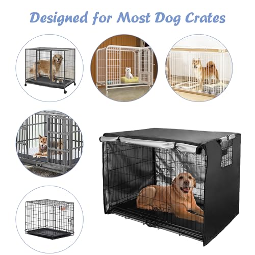Dog Crate Cover 49 inch - Double Door, Dog Kennel Indoor, Waterproof Dog Kennel Cover with Air Vent Window, for Indoor/Outdoor Most Wire Dog Crate(Black) - Image 5