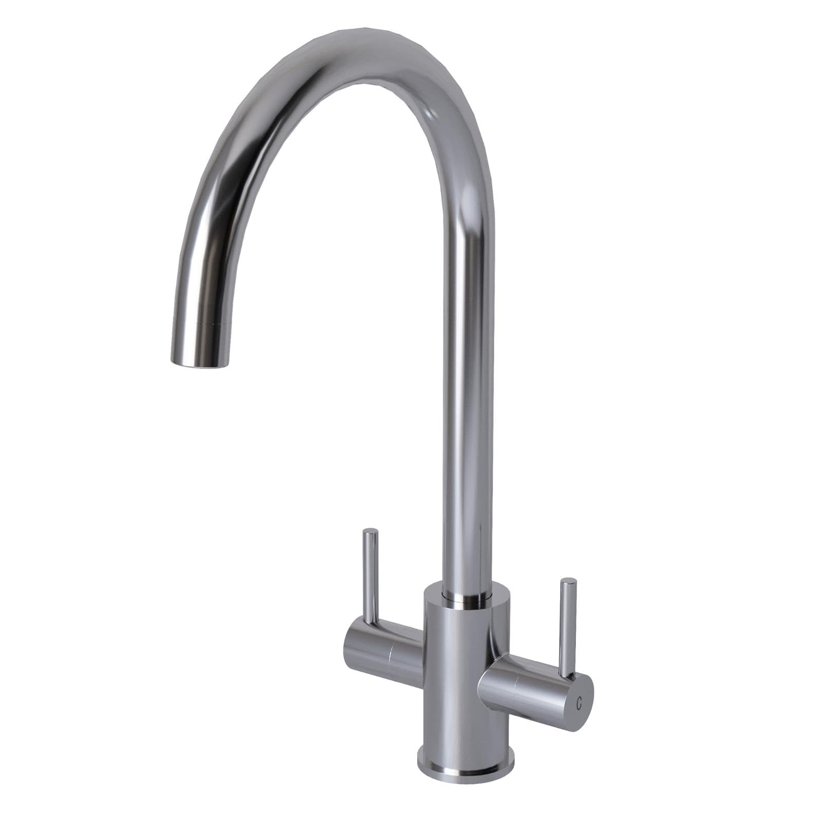 Liquida AD397CH Swan Neck Twin Lever Kitchen Mixer Tap in Chrome