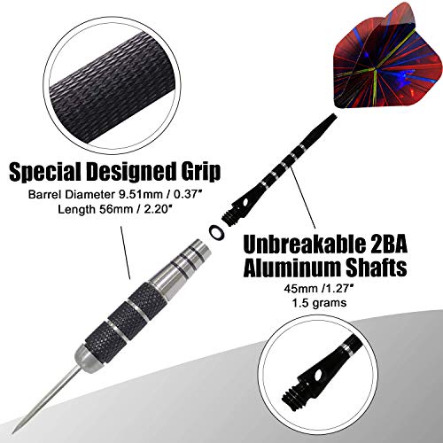 Professional Steel Tip Darts Set with Nonslip Iron Barrel, Aluminum Shafts, Extra Flights, Dart Sharpener, and Gift Box