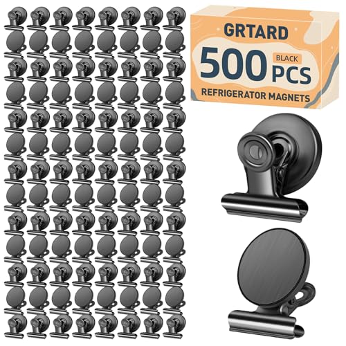 Grtard 500pack Magnetic Clips Heavy Duty, Black Magnet Clips for Fridge, Refrigerator Magnets, Scratch Free Magnets with Clip, Strong Magnetic Clip for Whiteboard, Refrigerator, Locker, Classroom