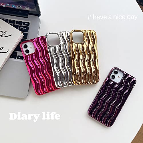 Casechics Compatible With Iphone Case,Electro Plated Curly Wave Water Ripple Pattern Camera Lens Protection Soft Shockproof Cover Phone Case (Gold,Iphone 14 Pro Max) #TOP6
