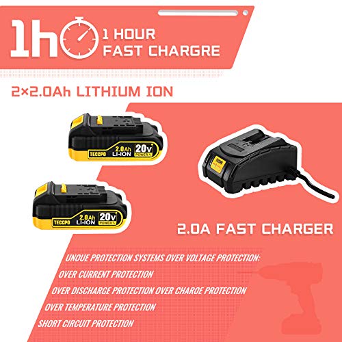 Teccpo Cordless Drill, 20V Drill Set Power Drill, Brushless Drill Driver With 2 Batteries, 530 In-Lbs, 1/2"All-Metal Chuck, 21+1 Torque Settings, 0-1500Rpm Variable Speed, 33Pcs Accessories With Case #TOP2