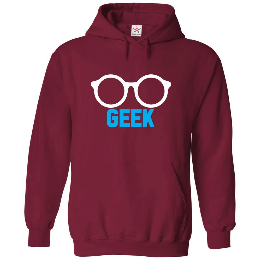 Stars and Stripes Geek with Glasses Classic Unisex Adults Pullover Hoodie For Nerds (XXL, Wine)