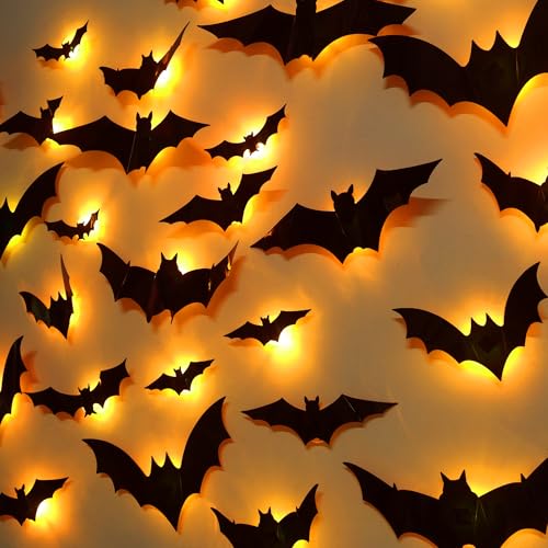 DR.DUDU 36 Pack Light Up Bats Halloween Decorations Orange