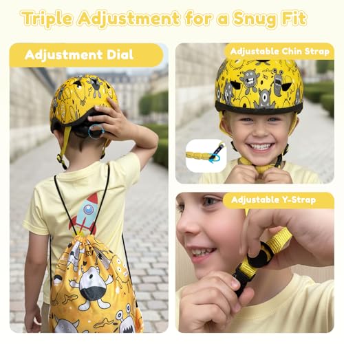 Image of Toddler Bike Helmet with Gloves and Backpack Set, 3 Sizes for Baby Infant to Kids Ages 1-3 3-5 5-8+, Adjustable Boys Girls Bike Helmet for Bicycle /Scooter /Skateboard /Roller Skate
