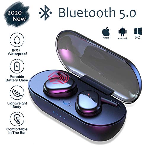 Auriculares Bluetooth con Micrófonos,Impermeable Auriculares Inalámbricos Bluetooth 5.0 QCY HiFi Mini Twins Estéreo In-Ear Bluetooth con Caja de Carga Portátil para iPhone y Android